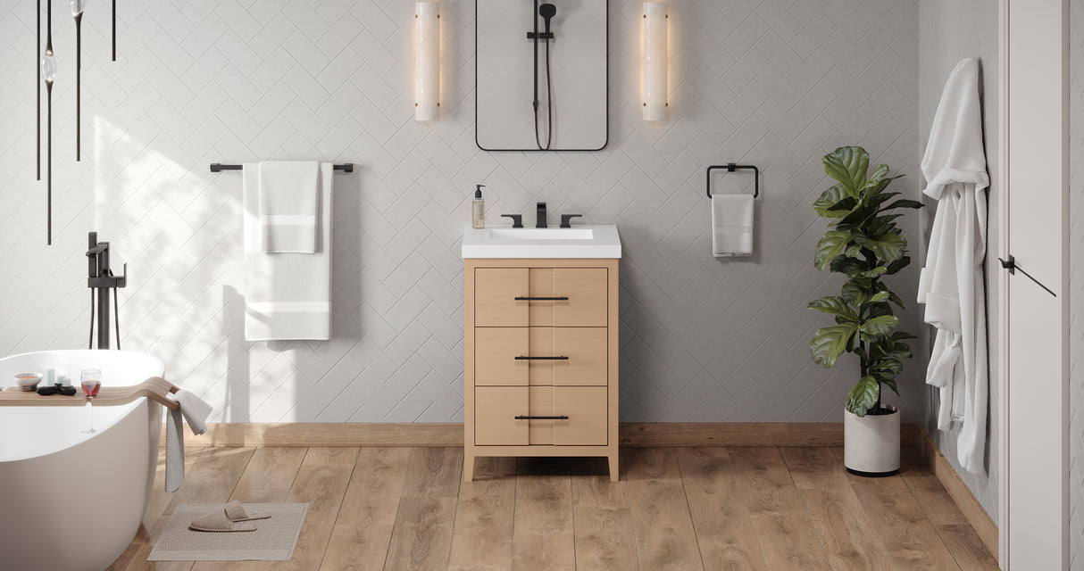 Jeffrey Alexander Katara 24" Natural Oak Single Sink Bathroom Vanity with White Resin Top - 8 in. Widespread Faucet Top product image 5