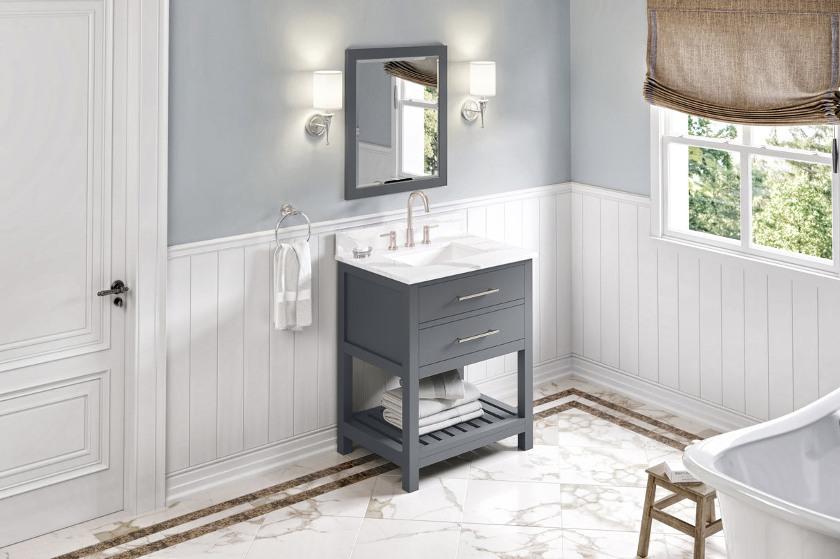 Jeffrey Alexander Wavecrest 30" Grey Single Sink Bathroom Vanity with Calacatta Vienna Quartz Top - 8 in. Widespread Faucet Top product image 7