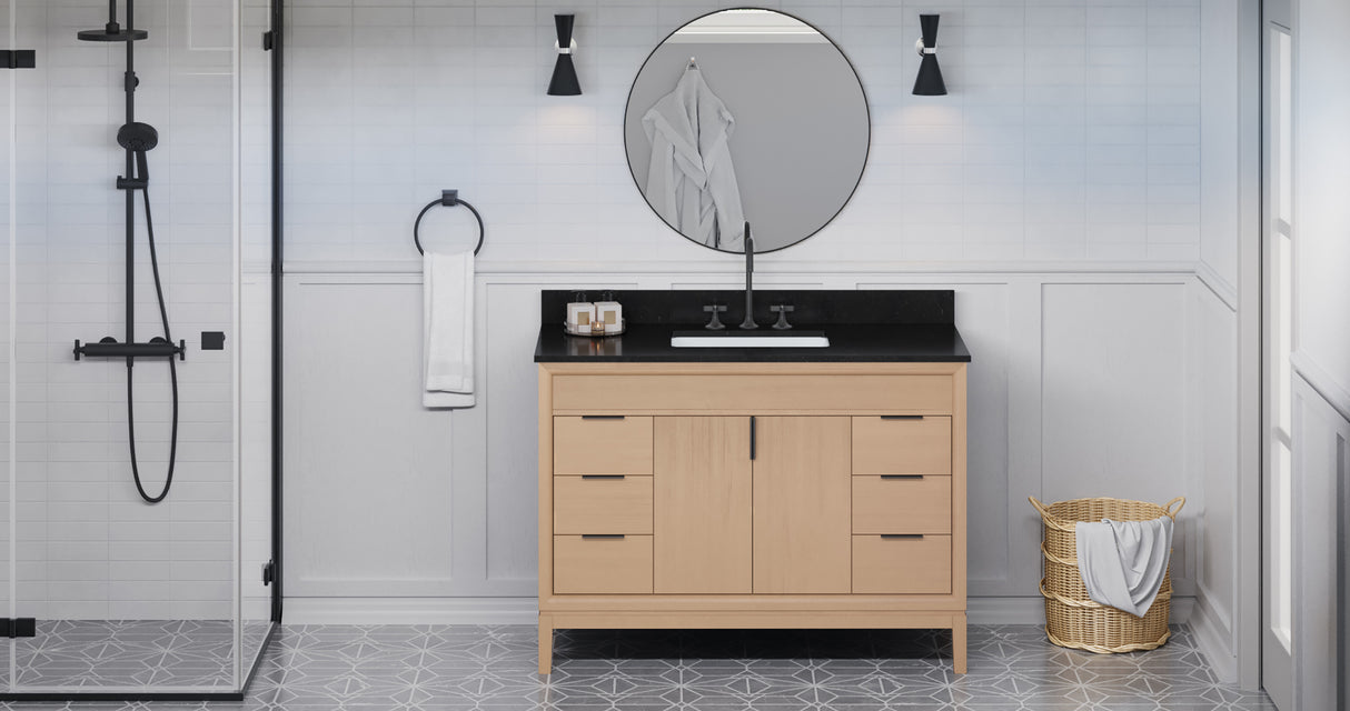 Jeffrey Alexander Theodora 48" Natural Oak Single Sink Bathroom Vanity with Black Granite Top - 8 in. Widespread Faucet Top product image 6