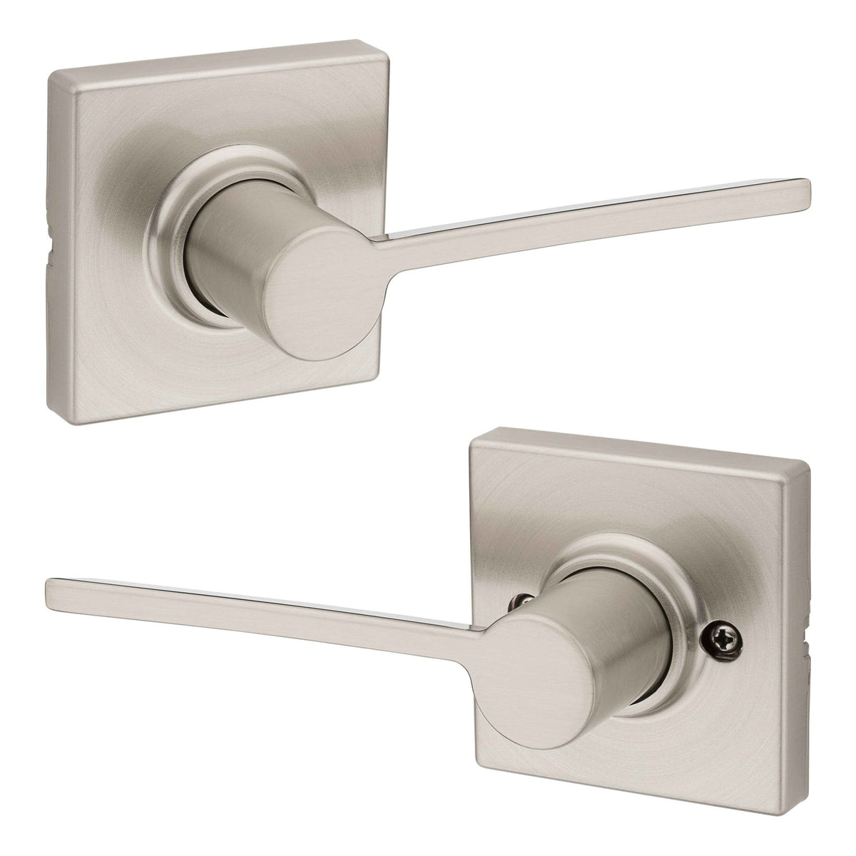Kwikset 200LRLSQT-15 Ladera Lever with Square Rose Passage Door Lock and RCS Strike Satin Nickel