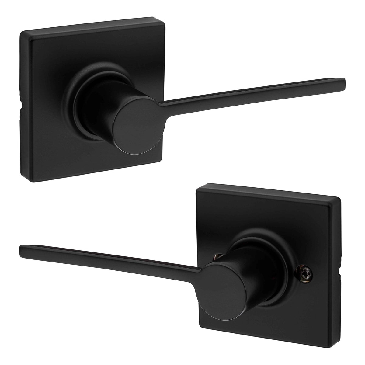Kwikset 200LRLSQT-514 Ladera Lever with Square Rose Passage Door Lock and RCS Strike Matte Black