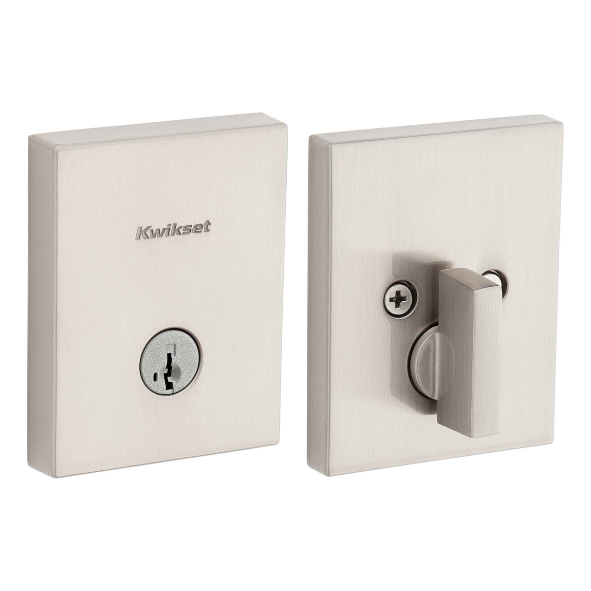 Kwikset 258RCT-15S.STRKP Rectangular Contemporary Low Profile Single Cylinder SmartKey Deadbolt Satin Nickel