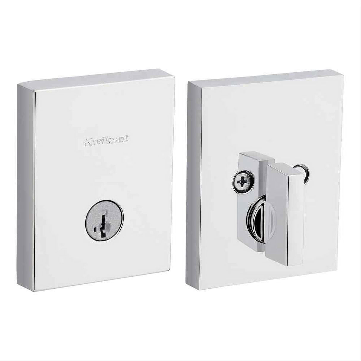 Kwikset 258RCT-26S.STRKP Rectangular Contemporary Low Profile Single Cylinder SmartKey Deadbolt Bright Chrome