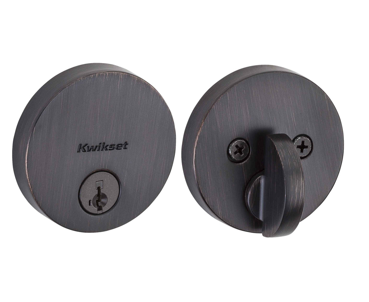 Kwikset 258RDT-11PS.STRKP Uptown Round Contemporary Low Profile Single Cylinder SmartKey Deadbolt Venetian Bronze