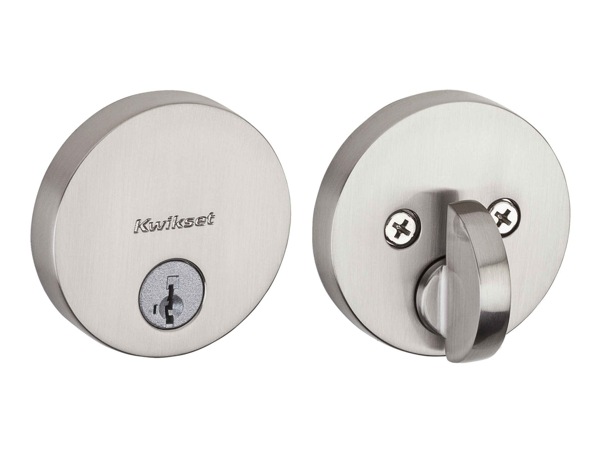 Kwikset 258RDT-15S.STRKP Uptown Round Contemporary Low Profile Single Cylinder SmartKey Deadbolt Satin Nickel