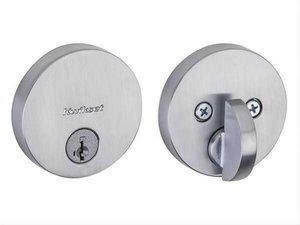 Kwikset 258RDT-26DS.STRKP Uptown Round Contemporary Low Profile Single Cylinder SmartKey Deadbolt with 6AL Latch and STRKP Strike Pack which includes Square Corner, Round Corner and 5303 Round Corner Full Lip Strikes KA3 Satin Chrome