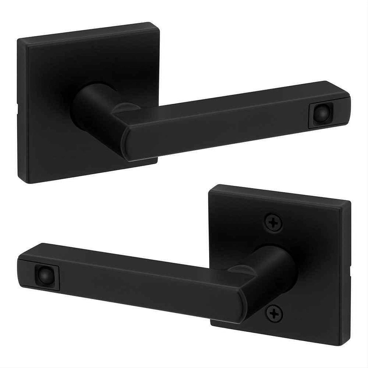 Kwikset 720HFLSQTLED-514 Halifax LED Light Lever with Square Rose Passage Door Lock with Light and Motion Sensor and RCS Strike Matte Black