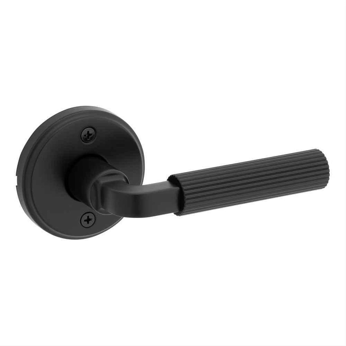 Kwikset 720MAL-514 Mirada Reeded Pattern Lever with Traditional Round Rose Passage Door Lock and RCS Strike Matte Black