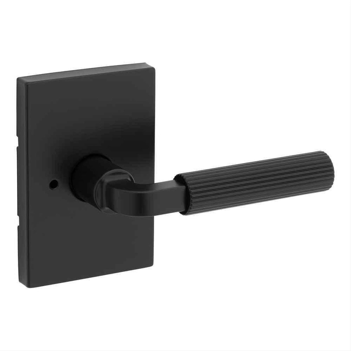 Kwikset 730MALRCT-514 Mirada Reeded Pattern Lever with Contemporary Rectangular Rose Privacy Door Lock Matte Black