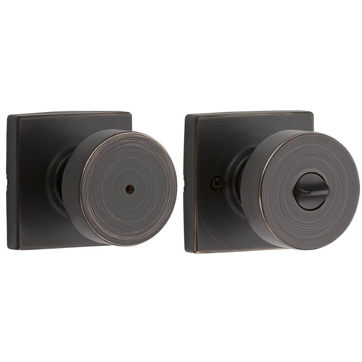 Kwikset 730PSKSQT-11P Pismo Knob with Square Rose Privacy Lock and RCS Strike Venetian Bronze