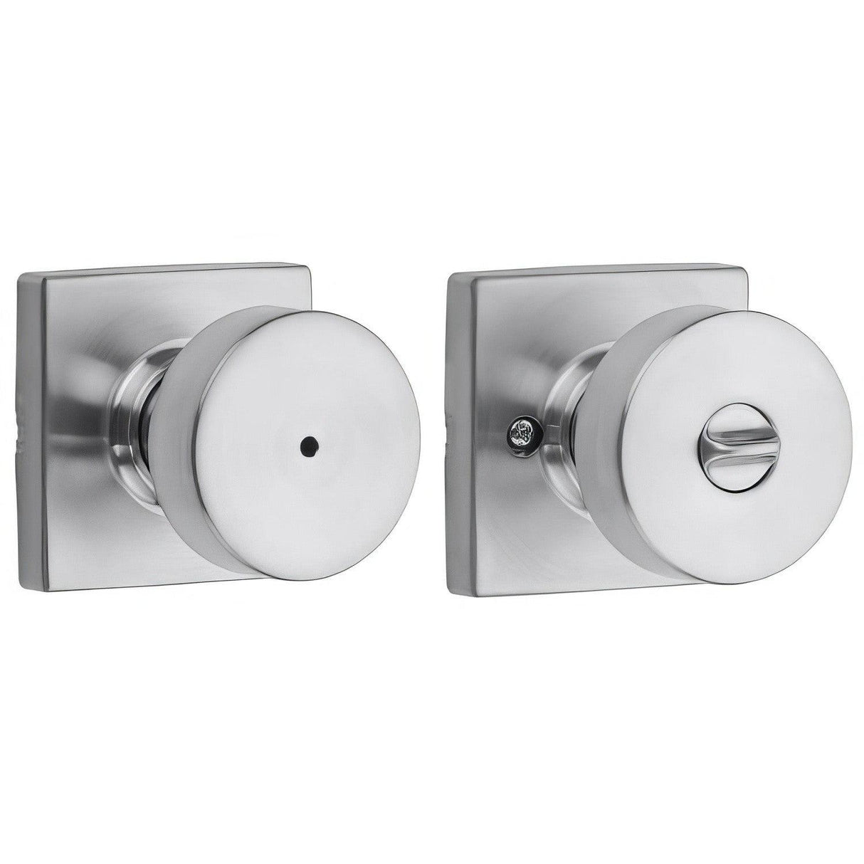 Kwikset 730PSKSQT-26D Pismo Knob with Square Rose Privacy Lock and RCS Strike Satin Chrome