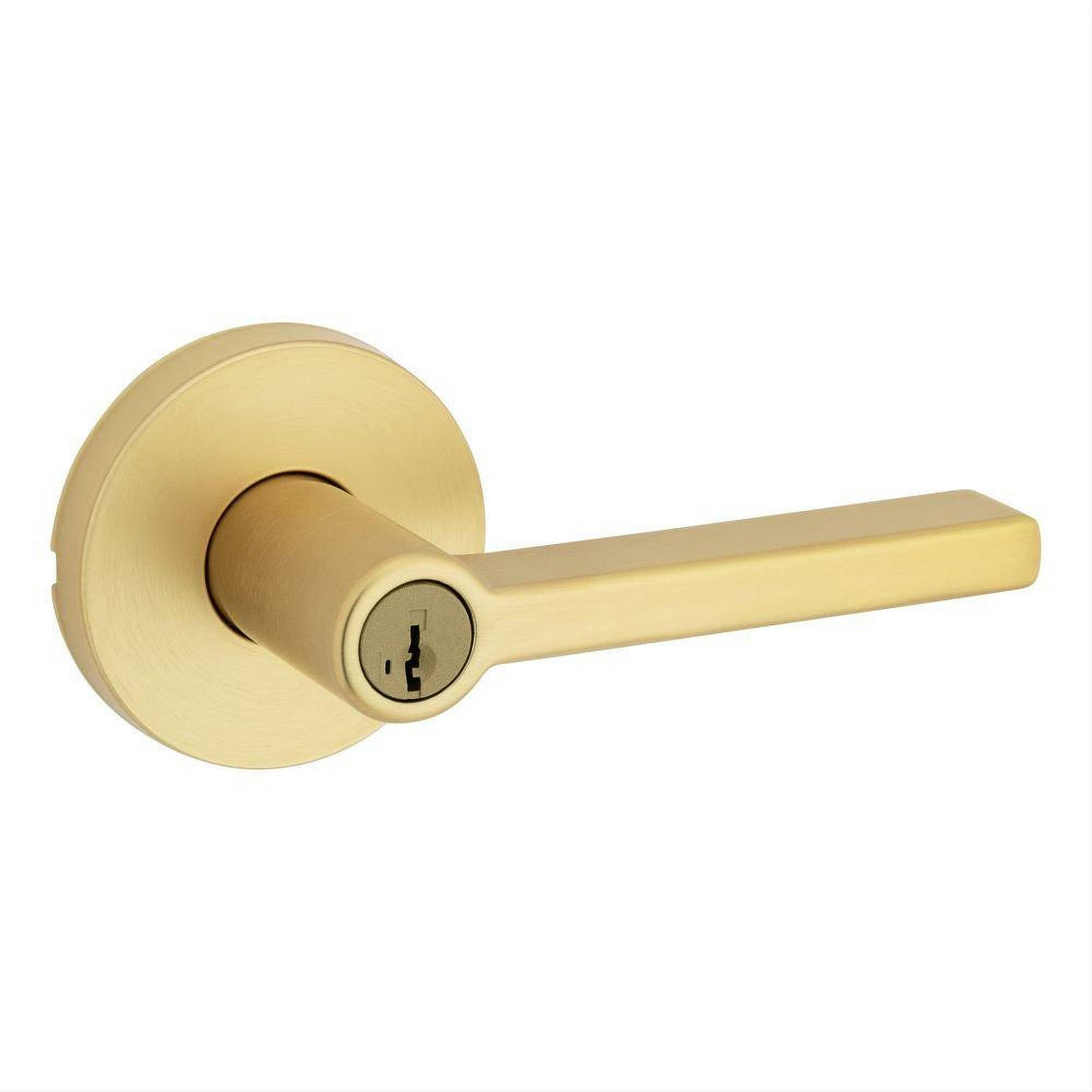Kwikset 740HFLRDT-4S Halifax Lever with Round Rose Entry Door Lock SmartKey and RCS Strike KA3 Satin Brass