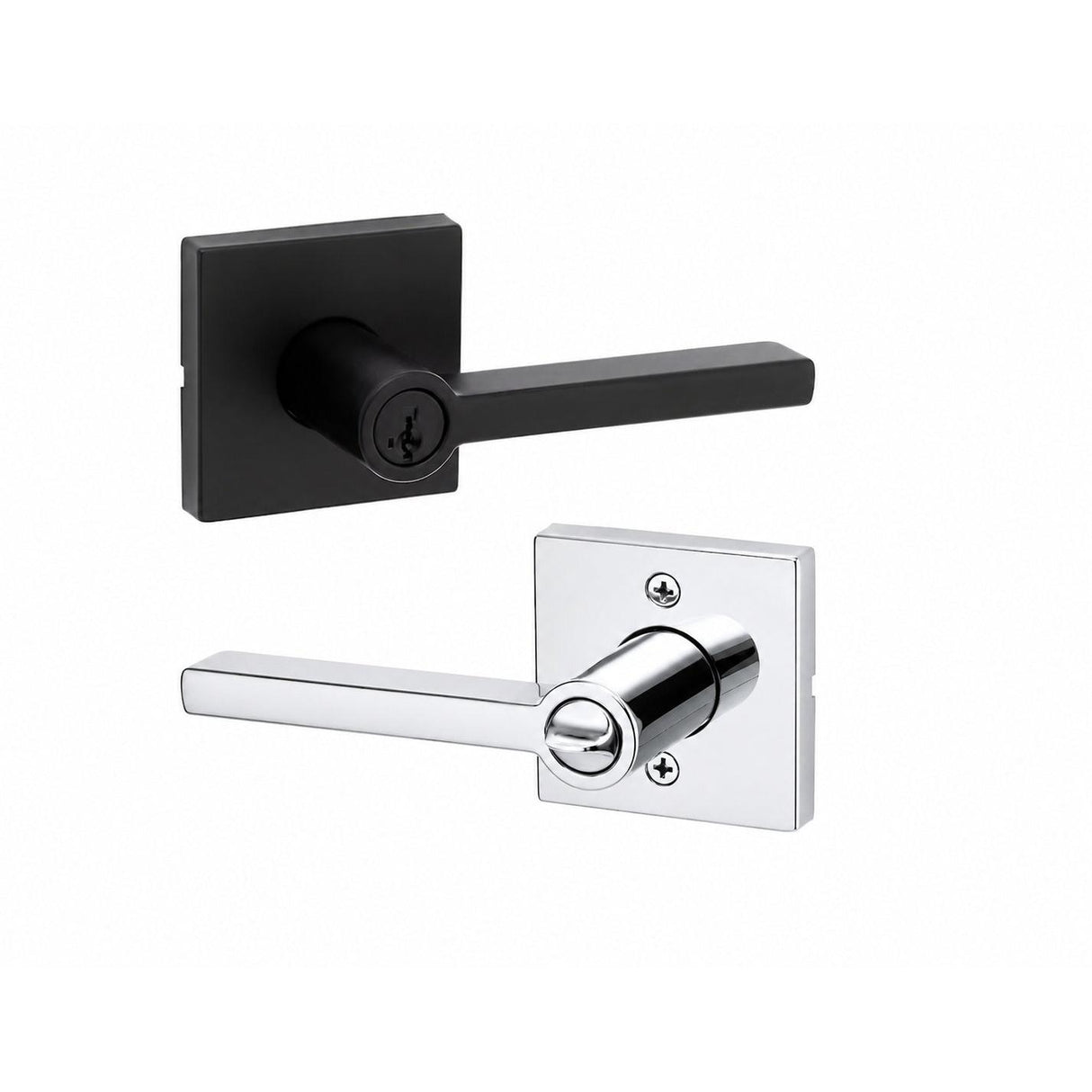 Kwikset 740HFLSQT-514X26S Halifax Lever with Square Rose Entry Door Lock SmartKey and RCS Strike KA3 Matte Black / Bright Chrome