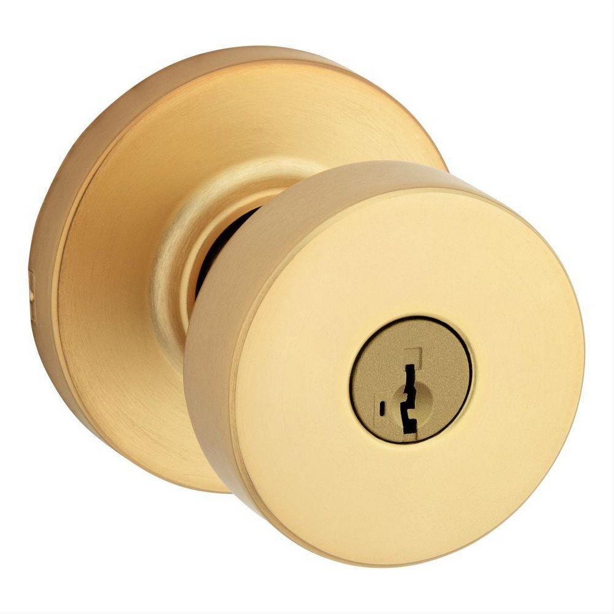 Kwikset 740PSKRDT-4S Pismo Knob with Round Rose Entry Lock SmartKey and RCS Strike KA3 Satin Brass