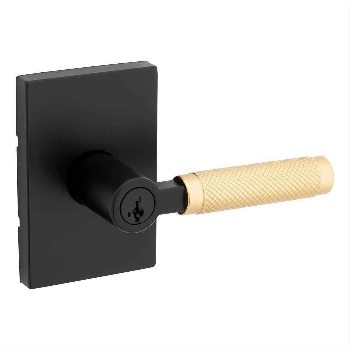 Kwikset 740PVLRCT-5144S Prava Lever with Rectangular Rose Entry Door Lock Satin Brass with Matte Black