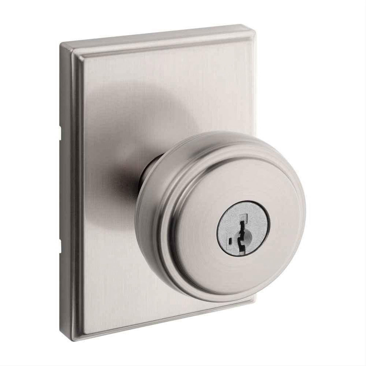 Kwikset 740SOKTRCT-15S Sora Knob with Traditional Rectangular Rose Entry Door Lock SmartKey and RCS Strike Satin Nickel