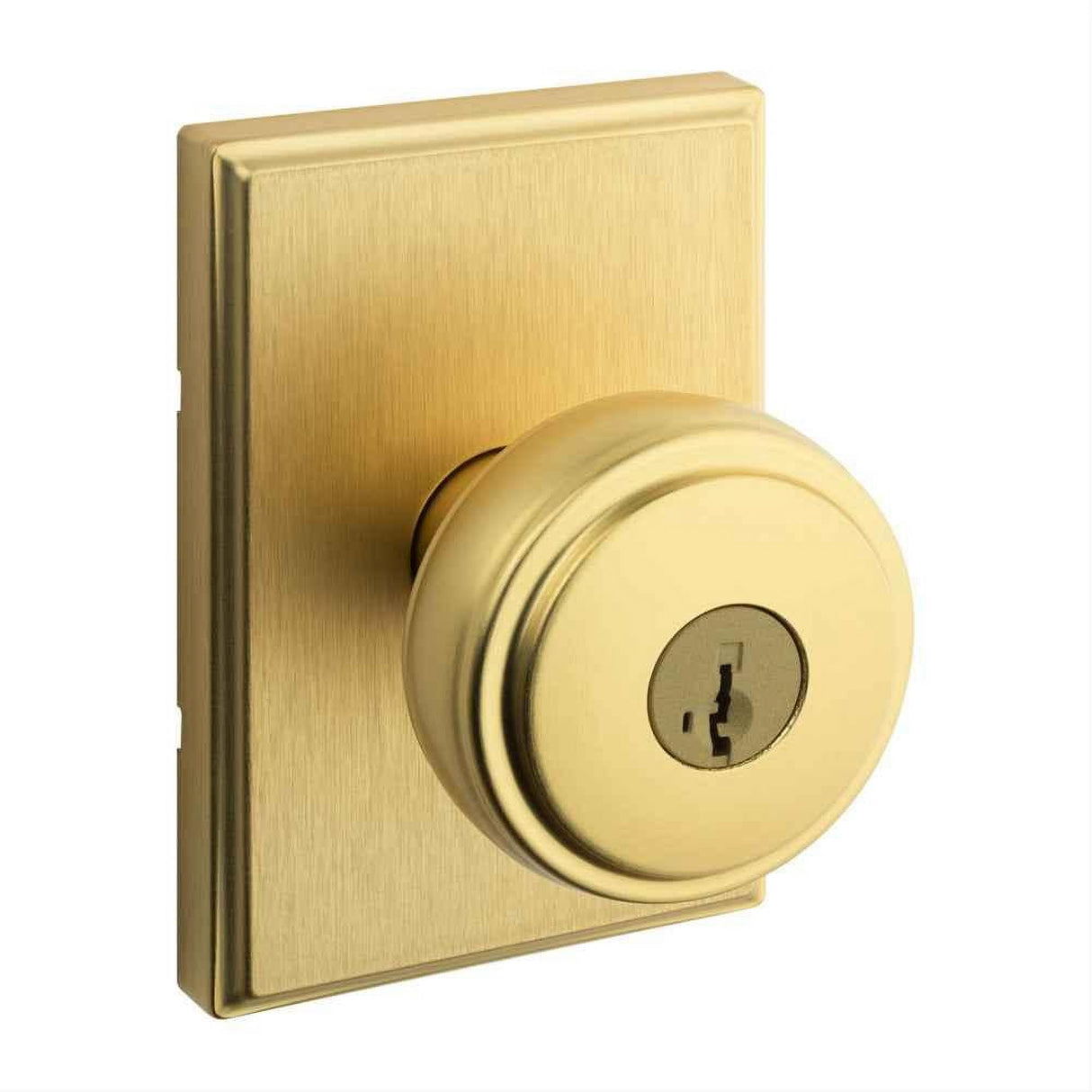 Kwikset 740SOKTRCT-4S Sora Knob with Traditional Rectangular Rose Entry Door Lock SmartKey and RCS Strike Satin Brass