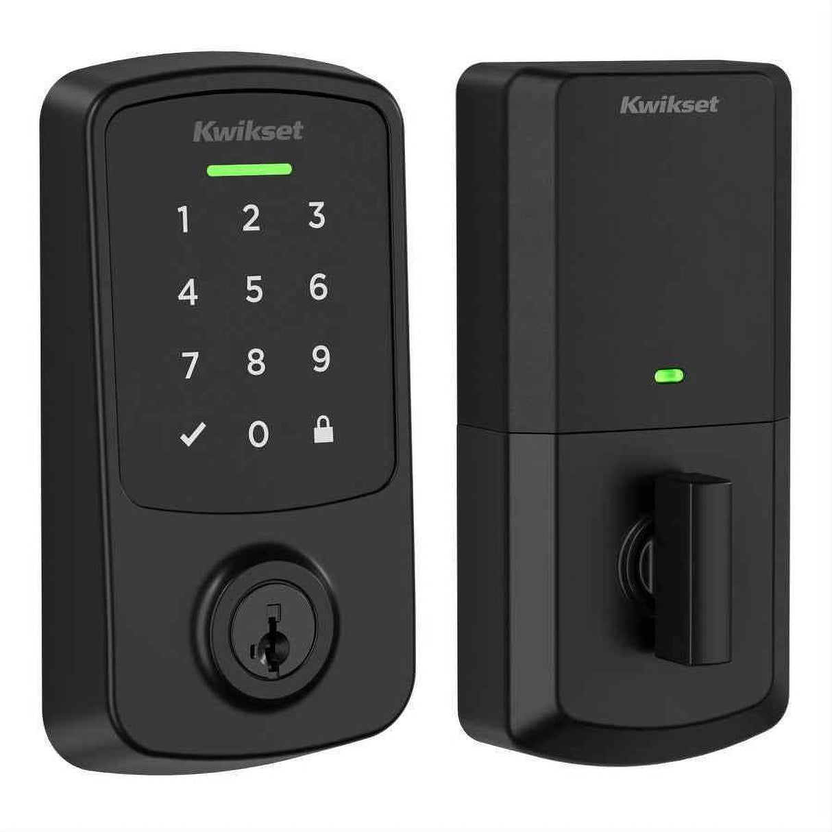 Kwikset 9400BLETHRDTPD-514S Aura Reach Bluetooth and Matter Enabled Smart Touchscreen Deadbolt with SmartKey and Tapered Round Corner Adjustable Latch Fire Door Bolt Matte Black