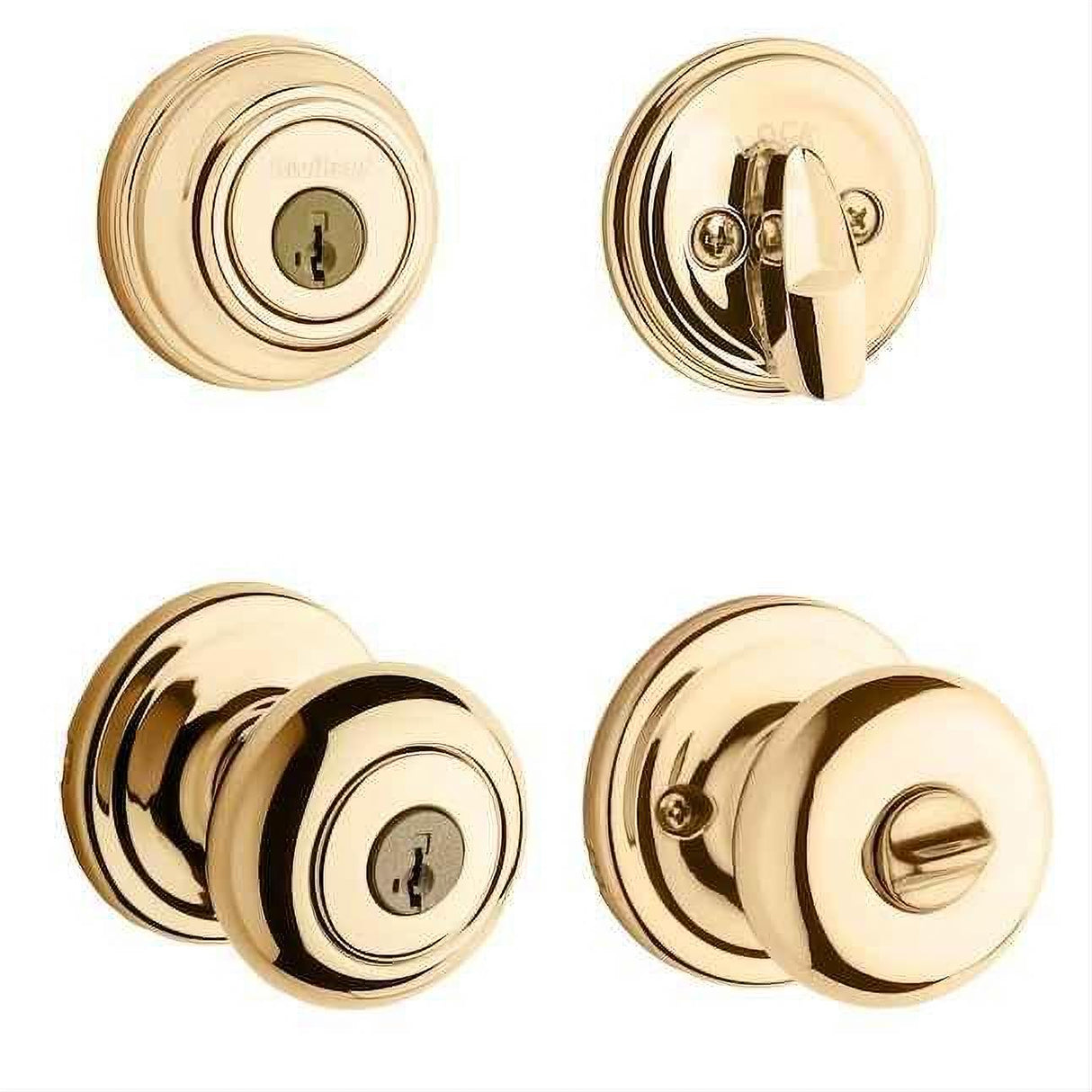 Kwikset CP991J-3S Clear Pack Combo Juno Knob Entry with Single Cylinder Deadbolt SmartKey with 6AL Latch and RCS Strike KA4 Bright Brass