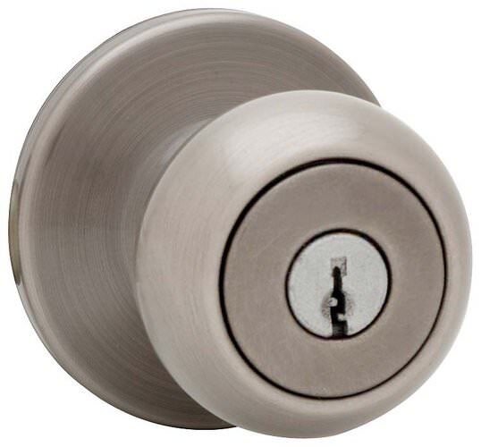 Kwikset 740C-15AS antique nickel keyed entry door knob
