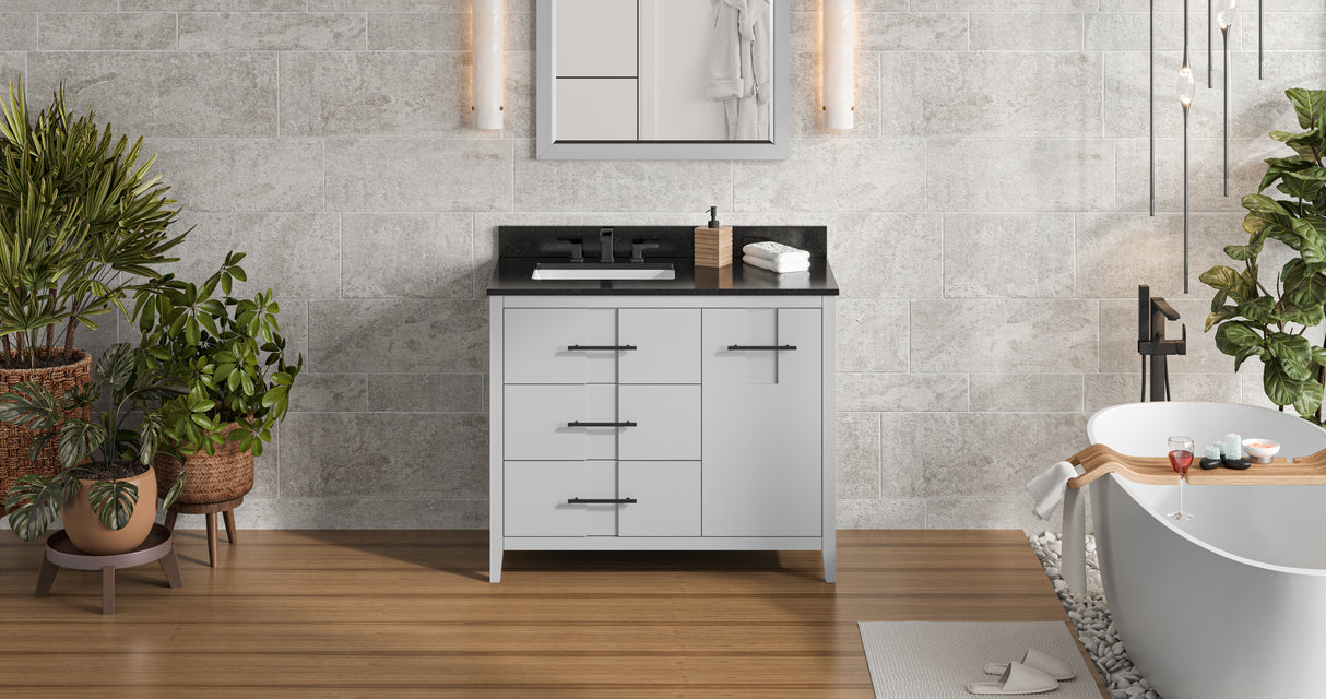 Jeffrey Alexander Katara 42" Grey Single Sink Bathroom Vanity with Black Granite Top - 8 in. Widespread Faucet Top product image 6