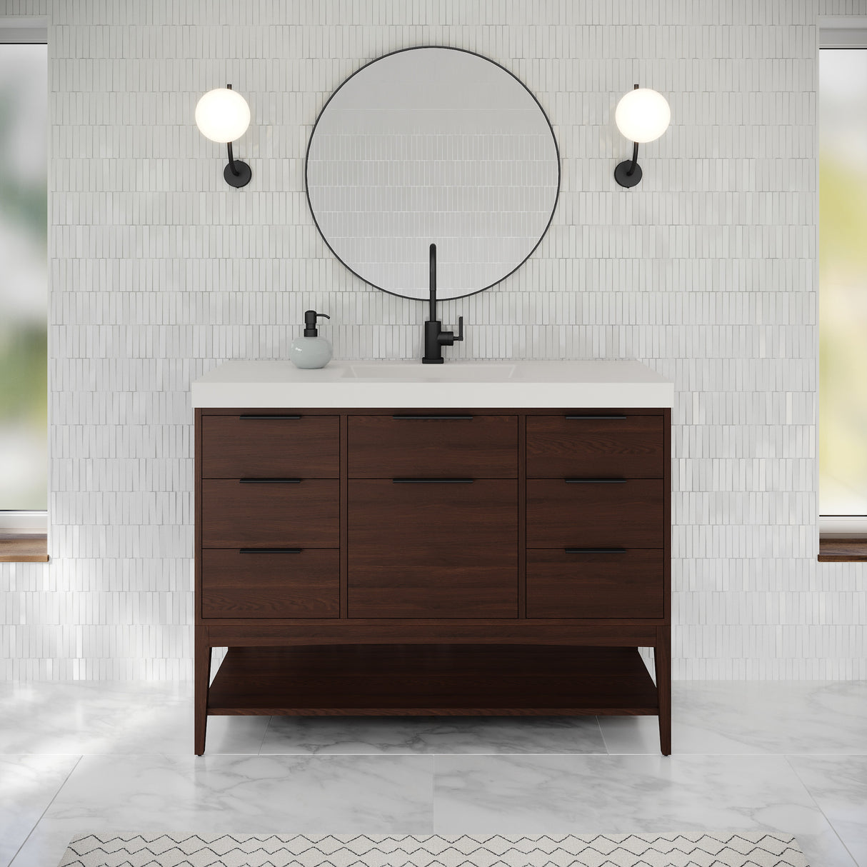 Jeffrey Alexander Gardner 49" Dark Walnut Single Sink Bathroom Vanity with White Resin Top - Single-Hole Faucet Top - VKGAR48DWWDDWRE product image 2