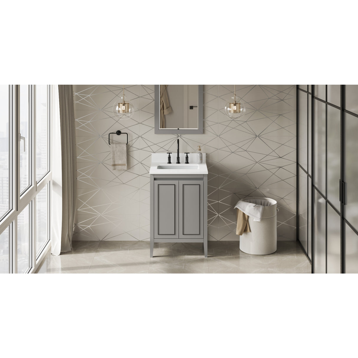 Jeffrey Alexander Percival 24" Grey Single Sink Bathroom Vanity with White Quartz Top - 8 in. Widespread Faucet Top - VKITPER24GRWQR