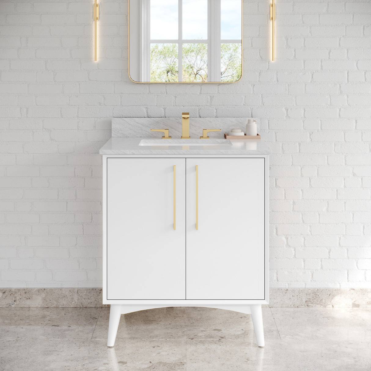 Jeffrey Alexander Dashwood White Single Sink Bathroom Vanity with White Carrara Marble Top - Single-Hole Faucet Top - VKITDAS30WHWCR