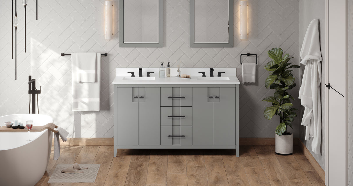 Jeffrey Alexander Katara 60" Grey Double Sink Bathroom Vanity with White Quartz Top - 8 in. Widespread Faucet Top product image 6