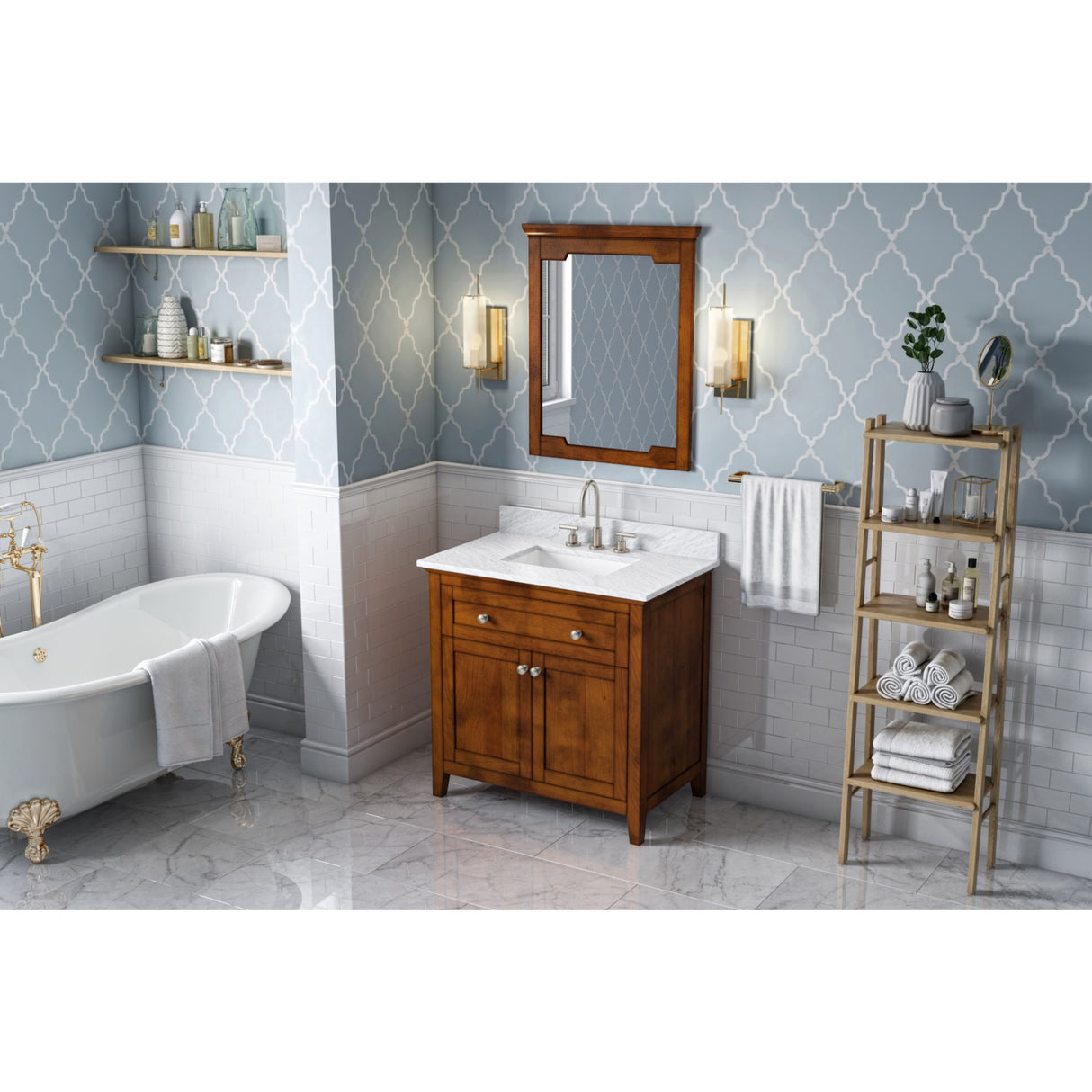 Jeffrey Alexander Chatham 36" Chocolate Single Sink Bathroom Vanity with White Carrara Marble Top - 8 in. Widespread Faucet Top