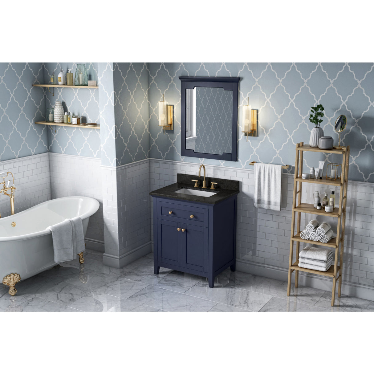 Jeffrey Alexander Chatham 30" Hale Blue Single Sink Bathroom Vanity with Black Granite Top - 8 in. Widespread Faucet Top