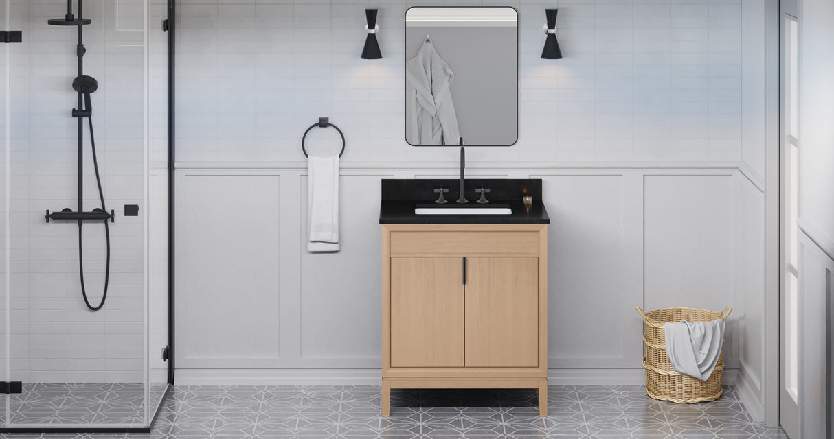 Jeffrey Alexander Theodora 30" Natural Oak Single Sink Bathroom Vanity with Black Granite Top - 8 in. Widespread Faucet Top product image 6