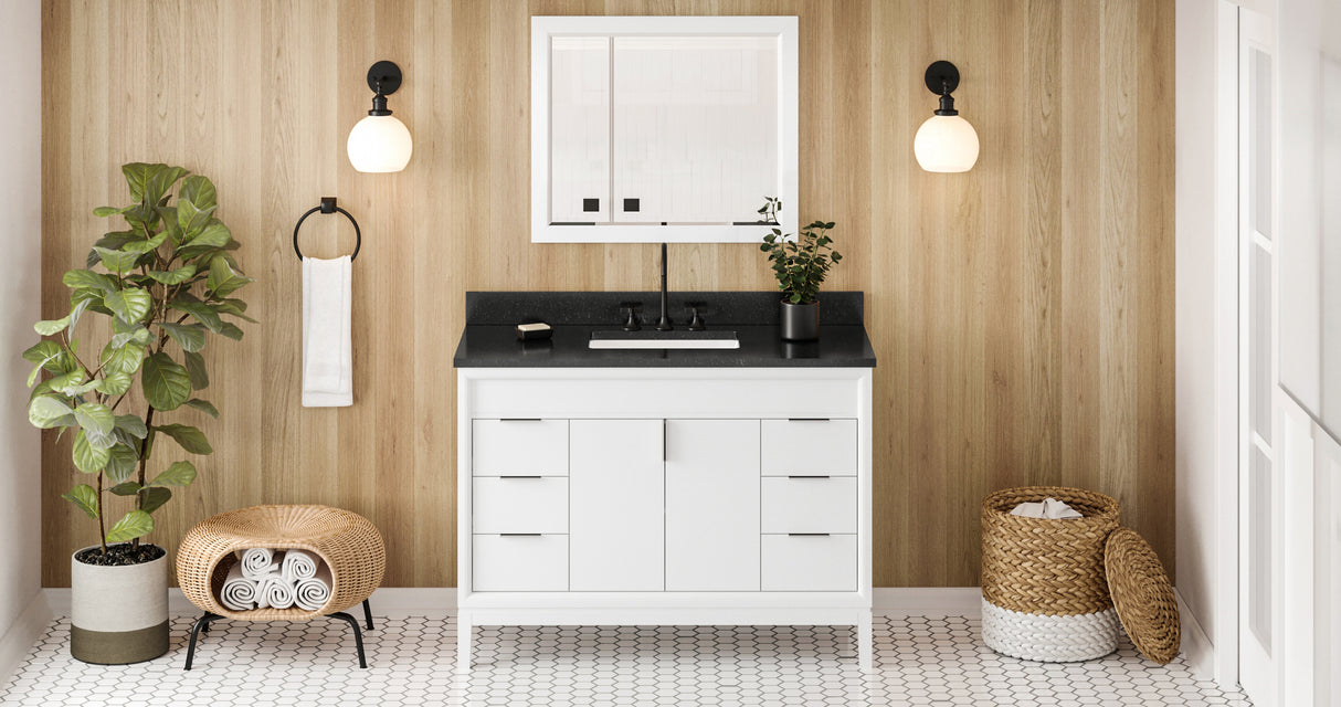 Jeffrey Alexander Theodora 48" White Single Sink Bathroom Vanity with Black Granite Top - 8 in. Widespread Faucet Top product image 6