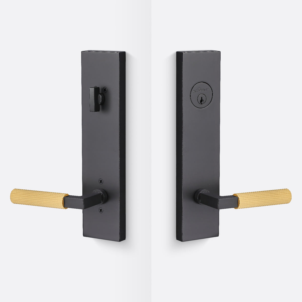 Sure-Loc LV307 FBL-GRIP SKN SB flat black / satin brass single cylinder handleset