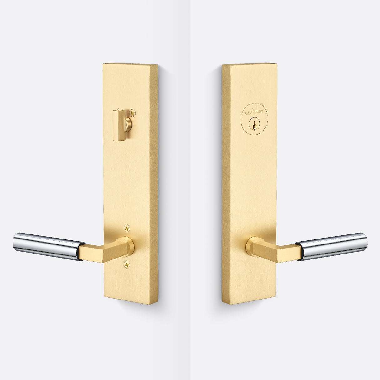 Sure-Loc LV307 SB-GRIP SM 26 satin brass / polished chrome single cylinder handleset