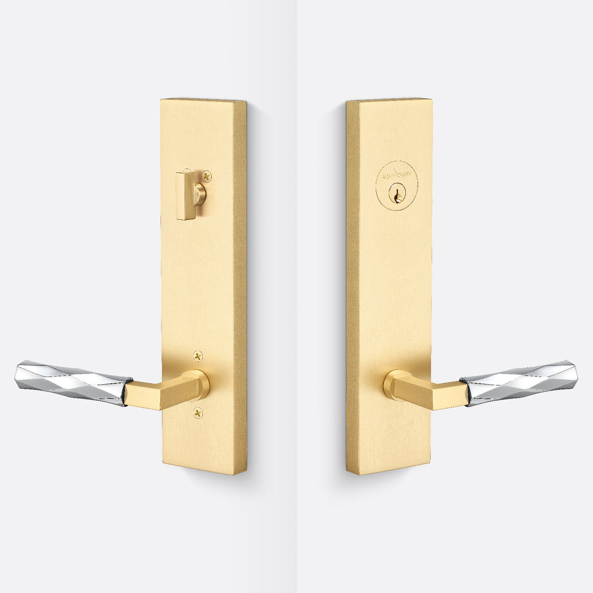 Sure-Loc LV307 SB-GRIP VT 26 satin brass / polished chrome single cylinder handleset