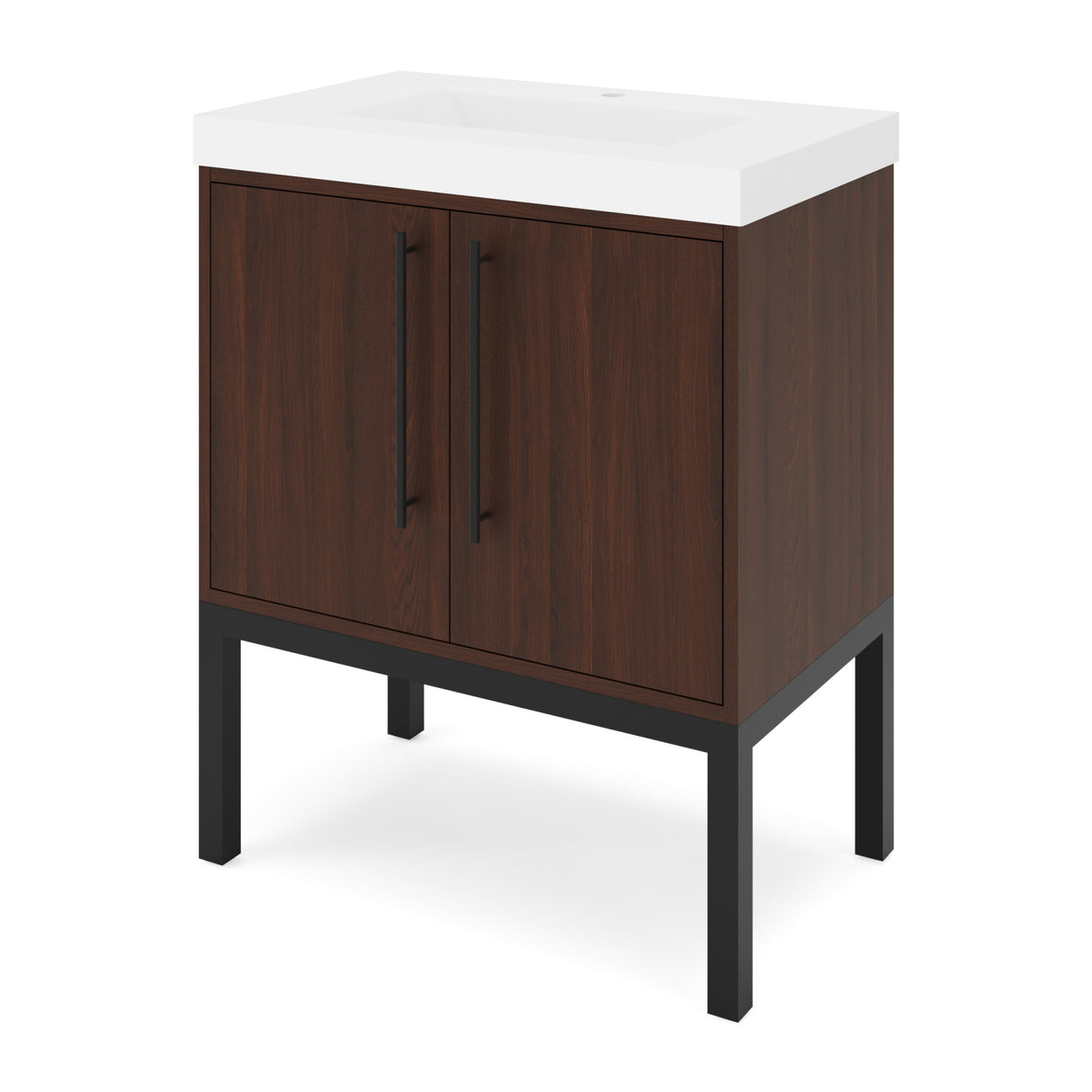 Jeffrey Alexander Tempest 30" Dark Walnut Single Sink Bathroom Vanity with White Resin Top - Single-Hole Faucet Top - VKTEM30DWSQRE