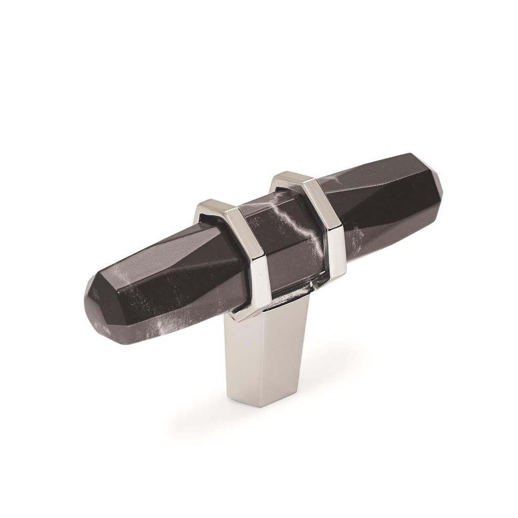 Amerock BP36647MBKPN Carrione 2-1/2 inch (64mm) Length Marble Black/Polished Nickel Cabinet Knob