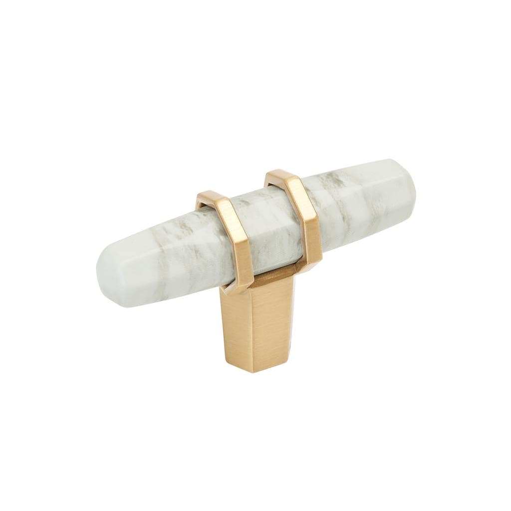 Amerock BP36647MWCZ Carrione 2-1/2 inch (64mm) Length Marble White/Champagne Bronze Cabinet Knob