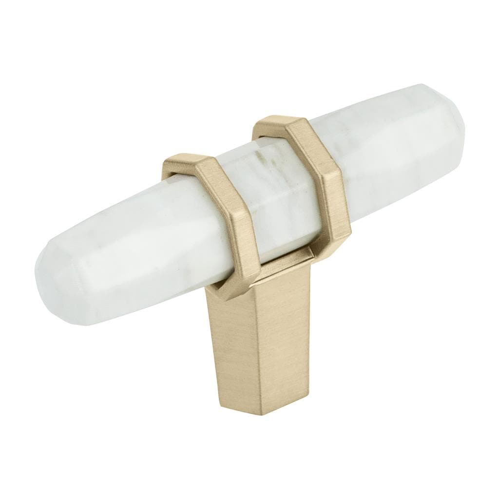Amerock BP36647MWBBZ Carrione 2-1/2 inch (64mm) Length Marble White/Golden Champagne Cabinet Knob