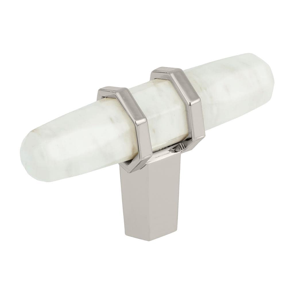 Amerock BP36647MWPN Carrione 2-1/2 inch (64mm) Length Marble White/Polished Nickel Cabinet Knob