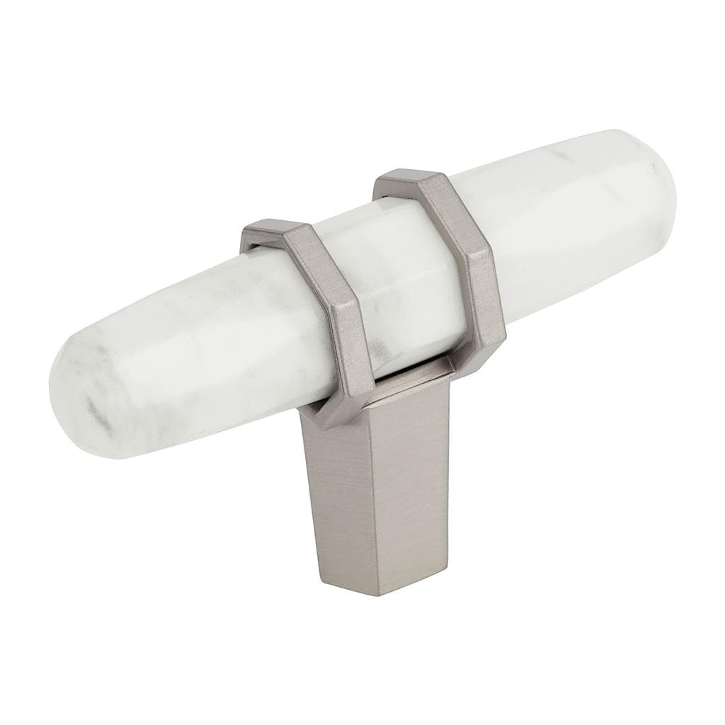 Amerock BP36647MWG10 Carrione 2-1/2 inch (64mm) Length Marble White/Satin Nickel Cabinet Knob