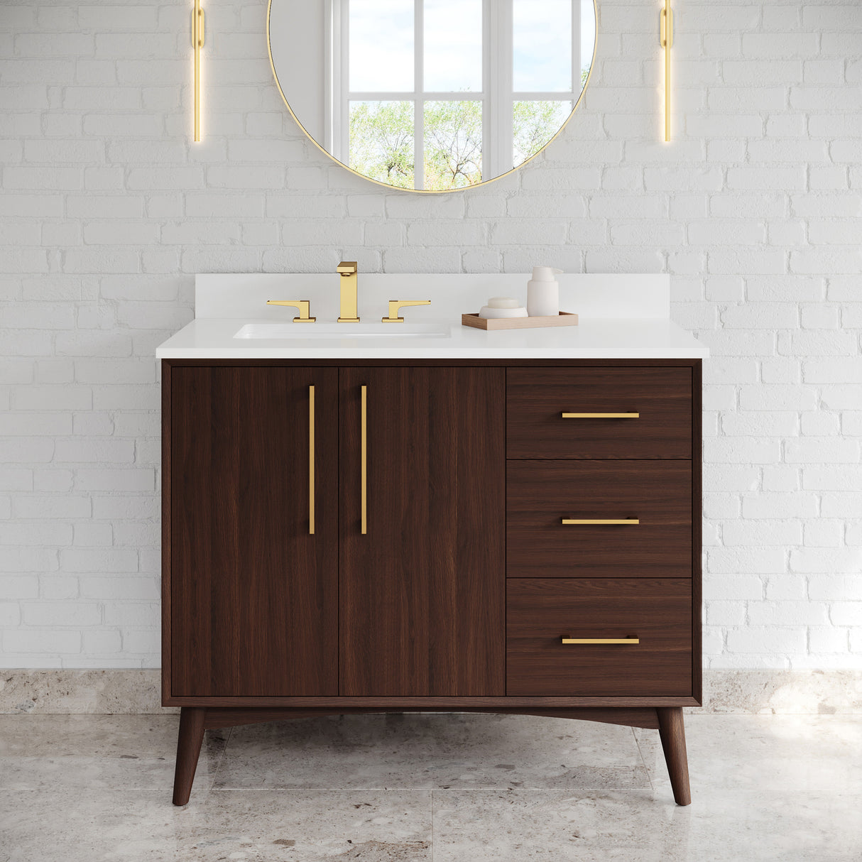 Jeffrey Alexander Dashwood Dark Walnut Single Sink Bathroom Vanity with White Quartz Top - 8 in. Widespread Faucet Top - VKITDAS42DWWQR
