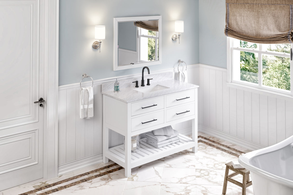 Jeffrey Alexander Wavecrest 48" White Single Sink Bathroom Vanity with White Carrara Marble Top - 8 in. Widespread Faucet Top product image 7