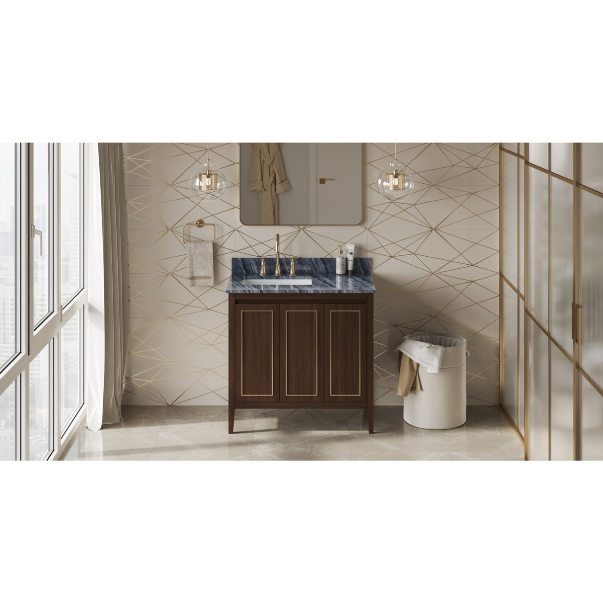 Jeffrey Alexander Percival 36" Dark Walnut Single Sink Bathroom Vanity with Grey Marble Top - 8 in. Widespread Faucet Top