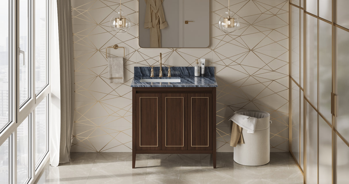 Jeffrey Alexander Percival 36" Dark Walnut Single Sink Bathroom Vanity with Grey Marble Top - 8 in. Widespread Faucet Top product image 6