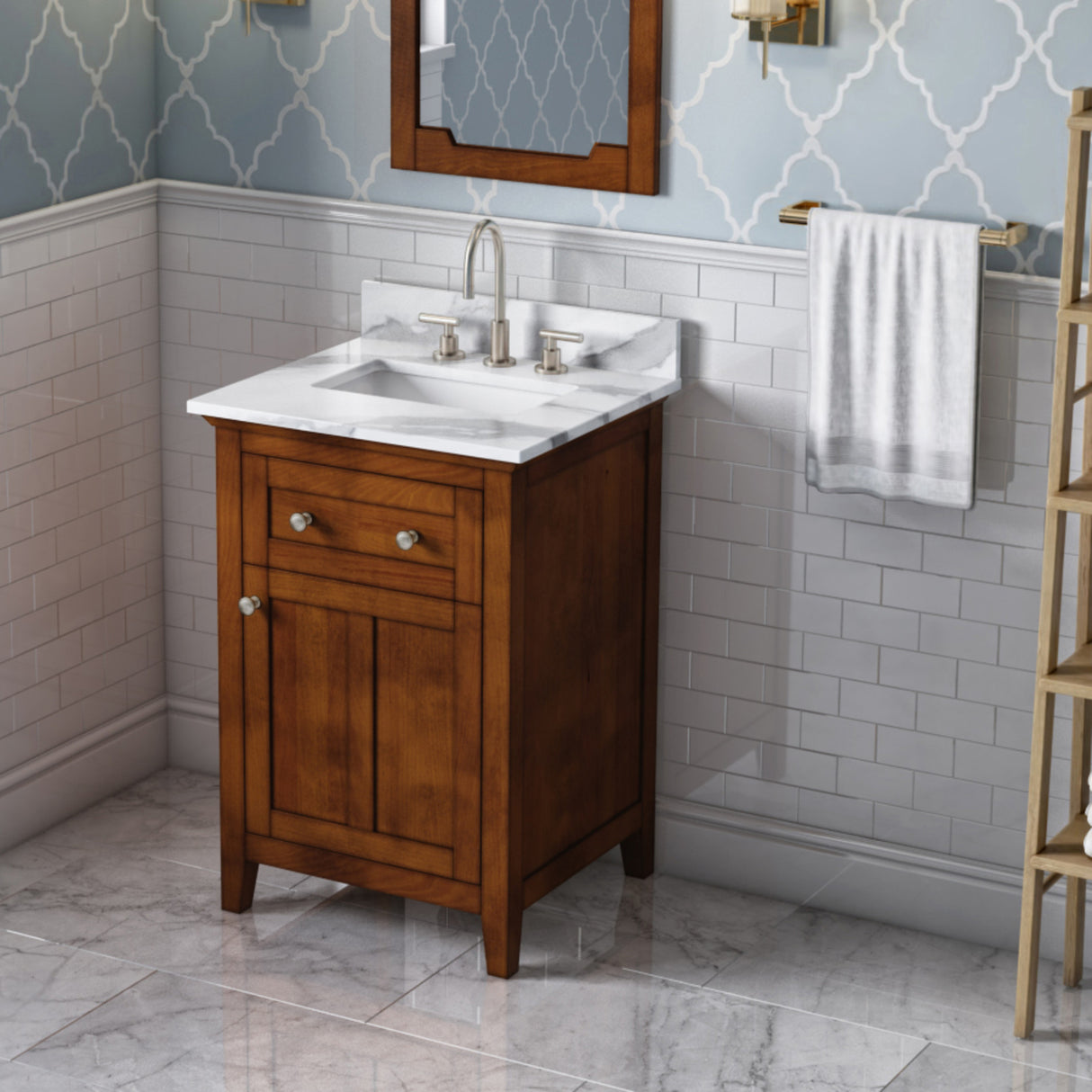 Jeffrey Alexander Chatham 24" Chocolate Single Sink Bathroom Vanity with Calacatta Vienna Quartz Top - 8 in. Widespread Faucet Top product image 2