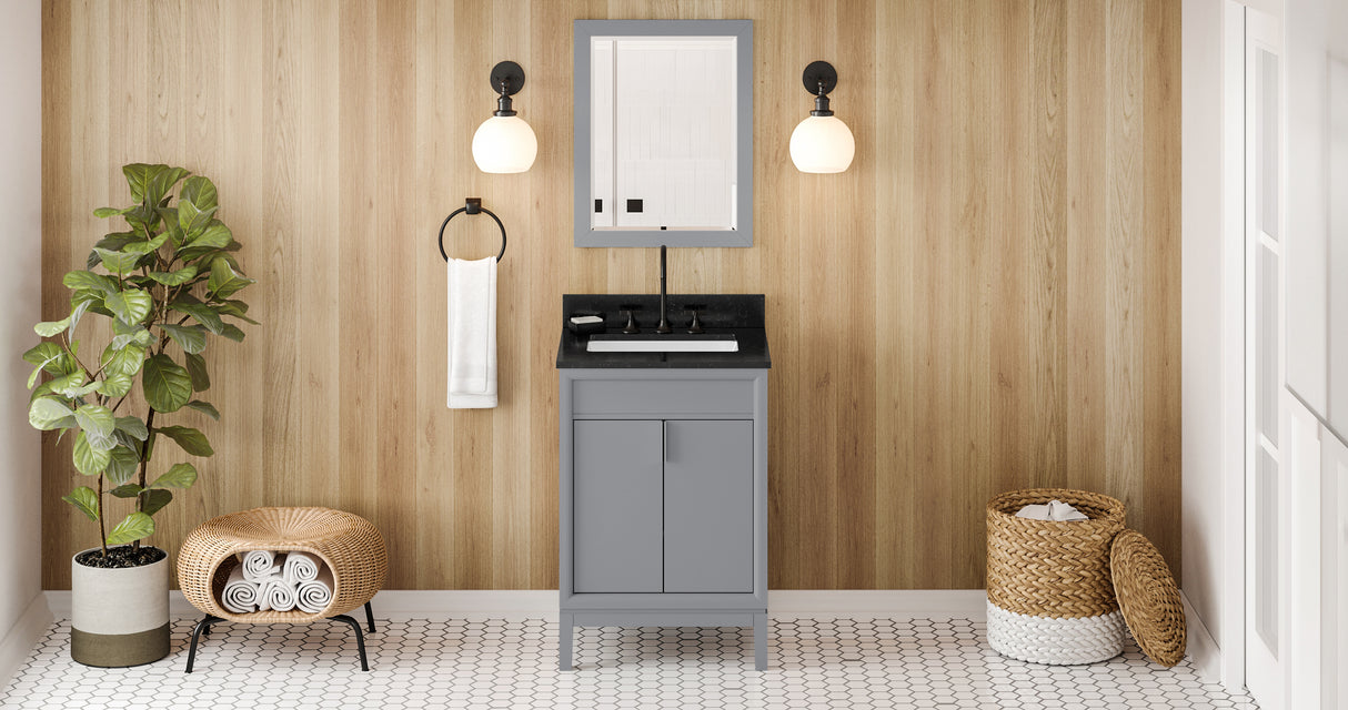 Jeffrey Alexander Theodora 24" Grey Single Sink Bathroom Vanity with Black Granite Top - 8 in. Widespread Faucet Top product image 6