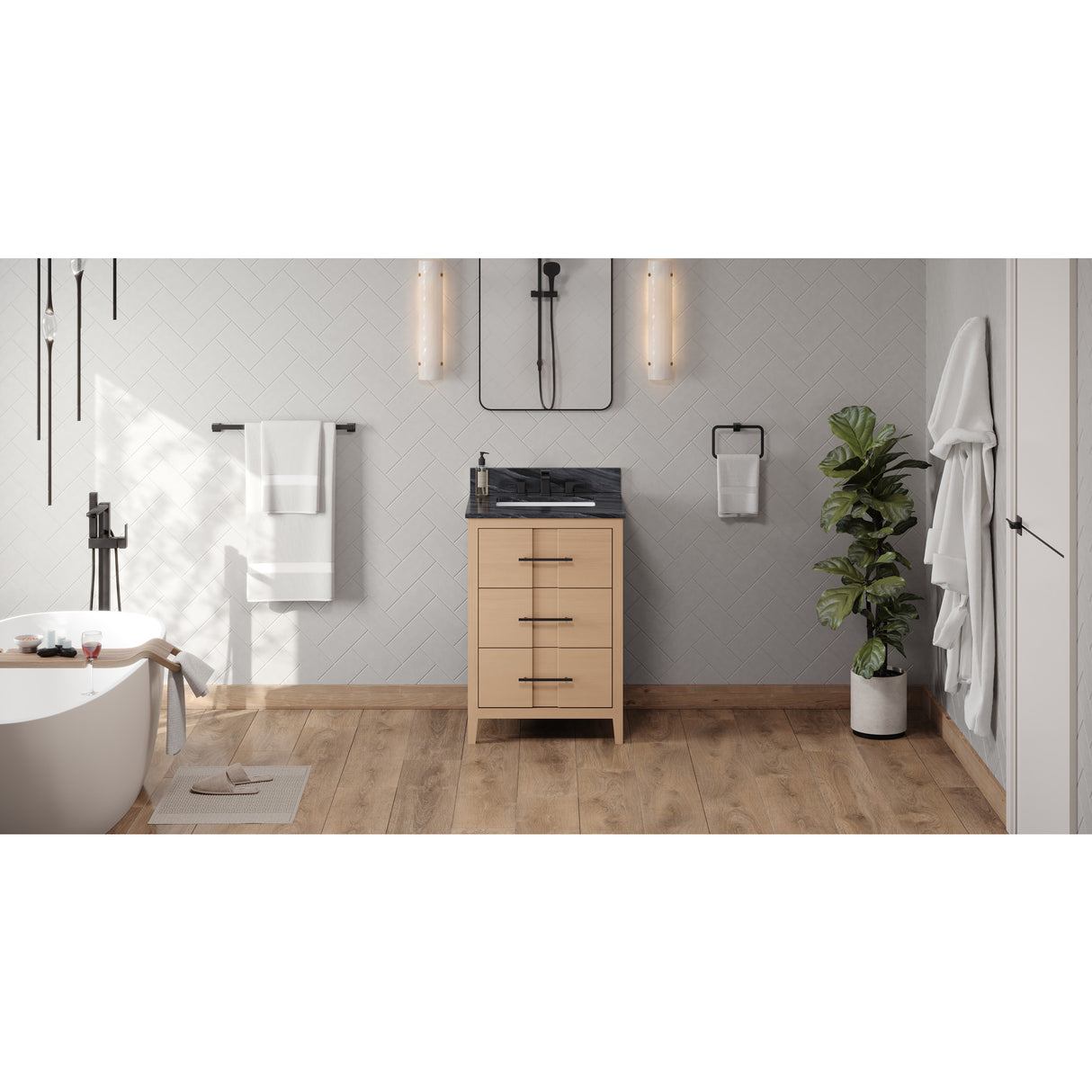 Jeffrey Alexander Katara 24" Natural Oak Single Sink Bathroom Vanity with Grey Marble Top - 8 in. Widespread Faucet Top
