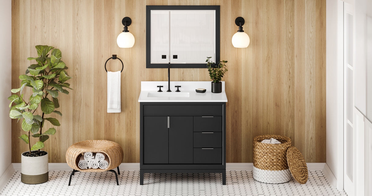 Jeffrey Alexander Theodora 36" Black Single Sink Bathroom Vanity with White Quartz Top - 8 in. Widespread Faucet Top product image 6